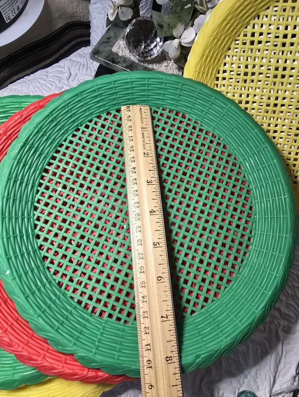 MCM Colorful Plastic Woven Basket Paper Plate Holder Trays 1960s70s Camping 12pc
